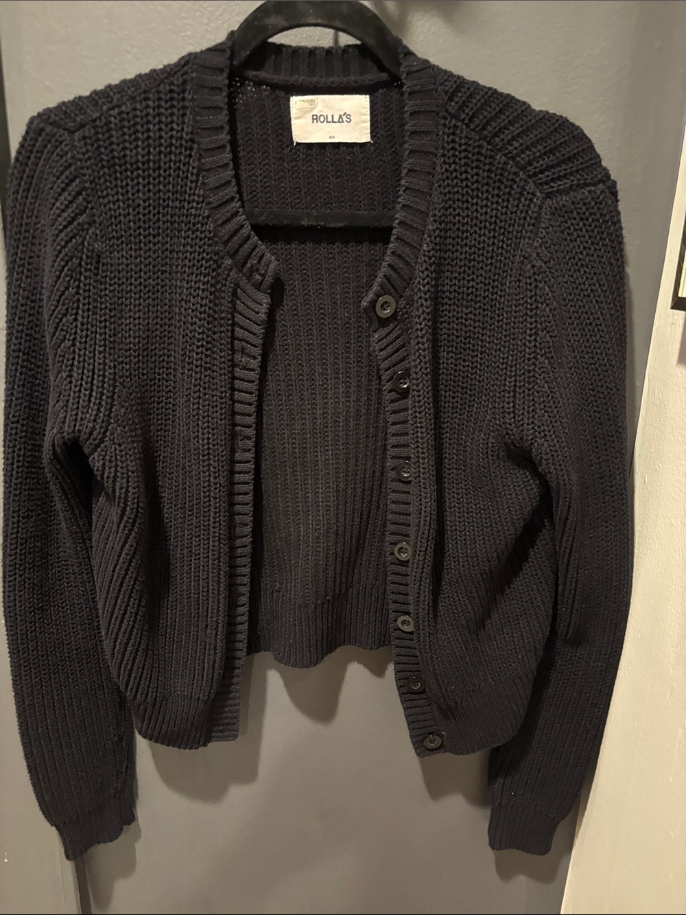 ROLLA'S black Chunky Ribbed Button Cardi